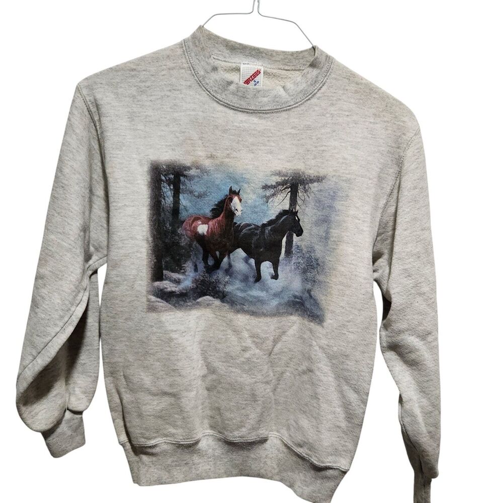 Vintage Jerzees Horse Sweatshirt USA Crewneck Western Graphic Gray S